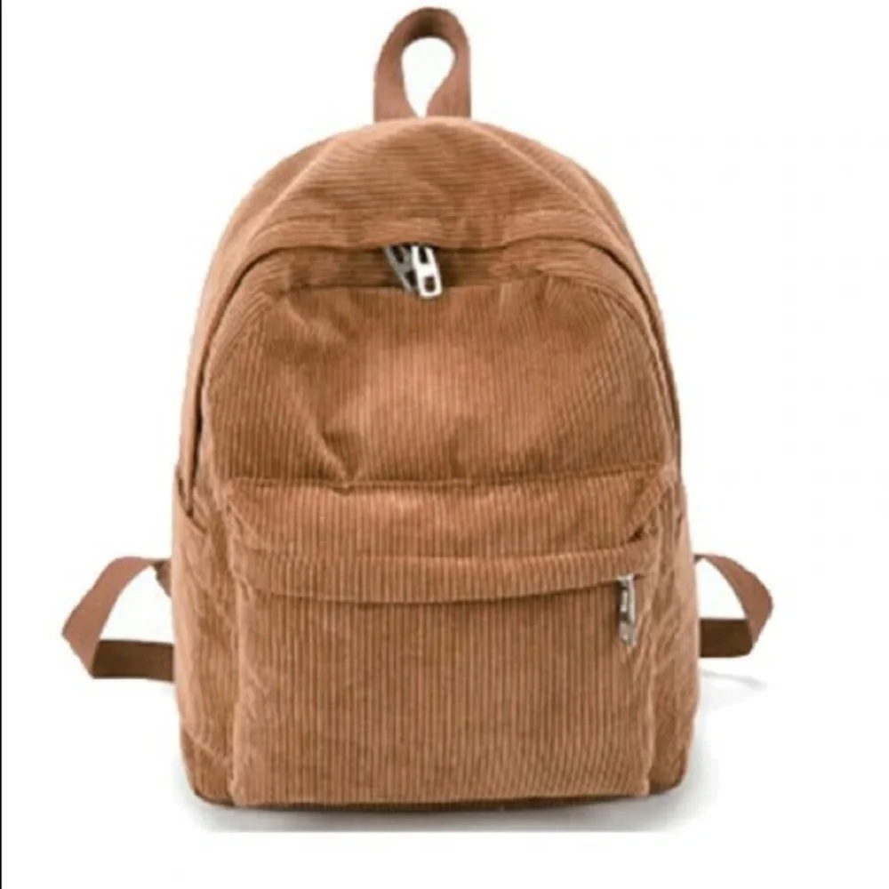 Brown Corduroy School Backpack Travel Bag Mini Purse Teen Adult 13inx10in NEW